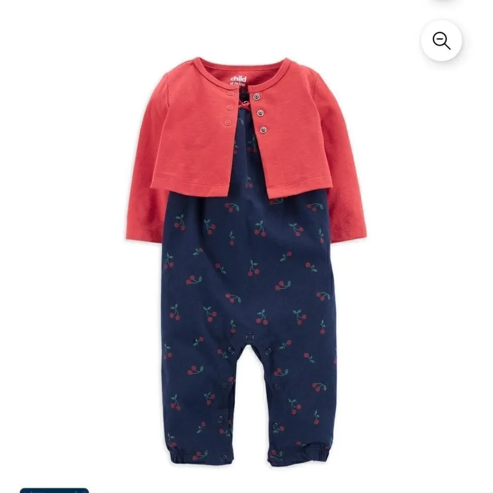 Carter's Child of Mine Baby Girl One Piece Jumpsuit with Cardigan Outfit Set